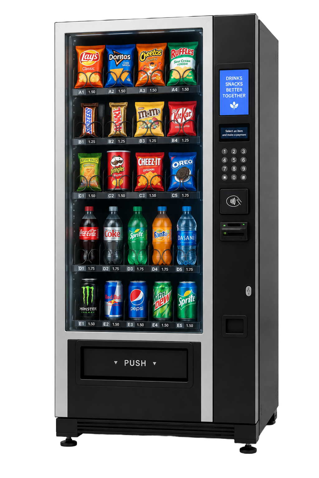 Máquina vending TCN 720-6G con snacks y bebidas refrigeradas